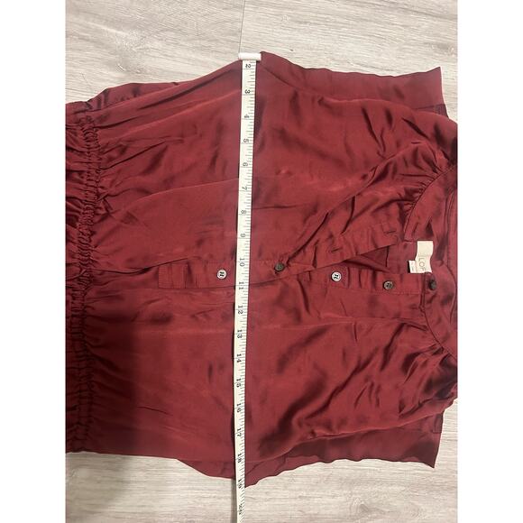 LOFT Button Down Shirtdress in Crimson Satin - Picture 4 of 6